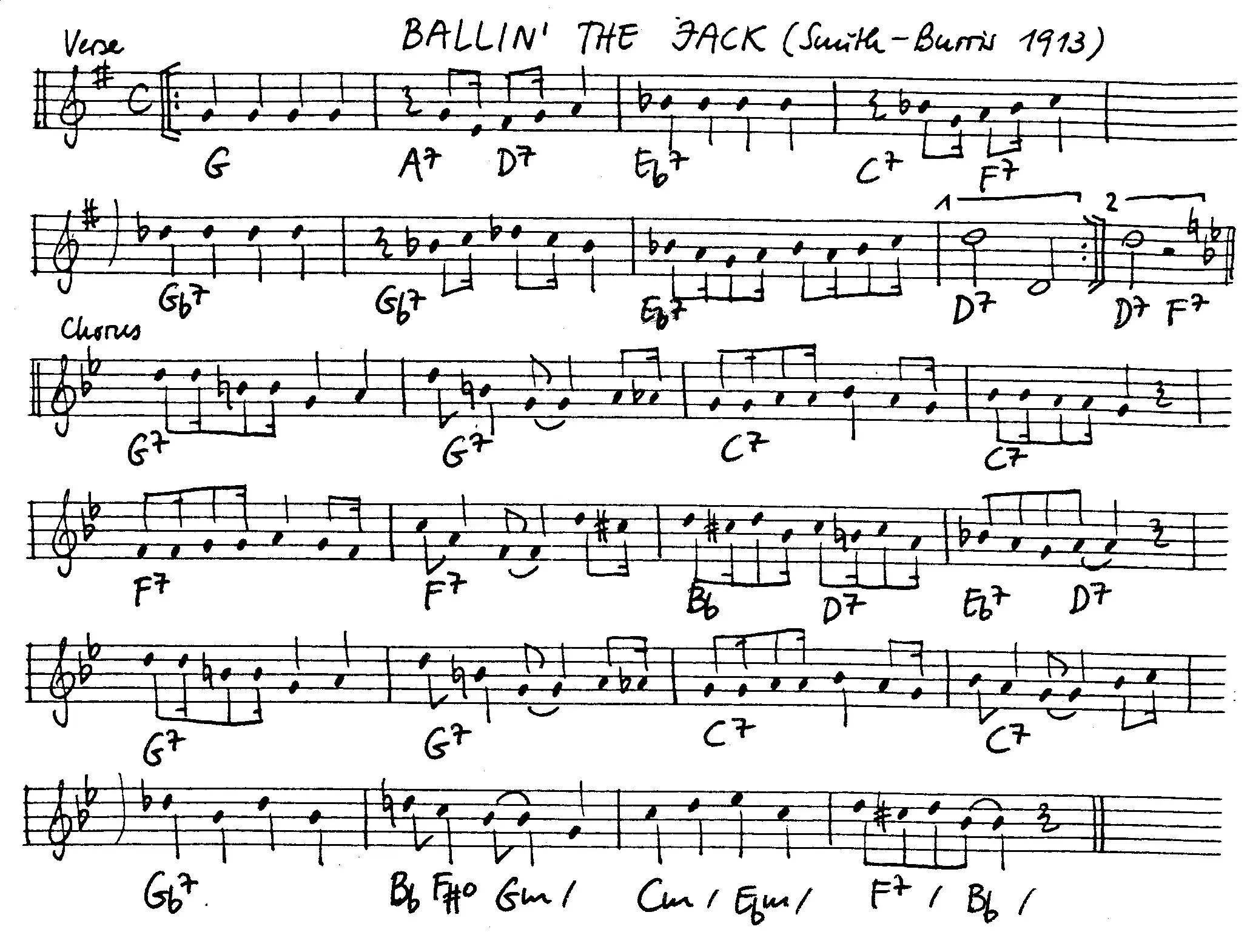 ballin' the jack free jazz leadsheet - Courtesy of the Jungle Jazz Band